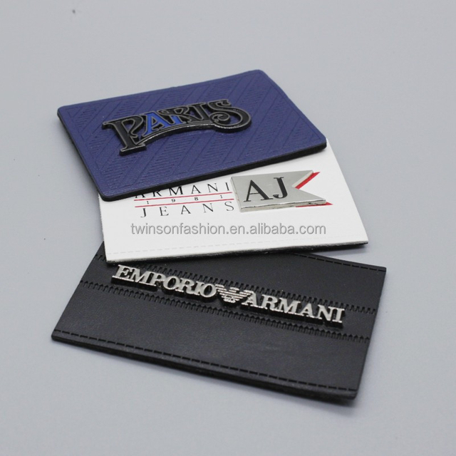 Custom Logo PU Leather Patches with Metal Tag